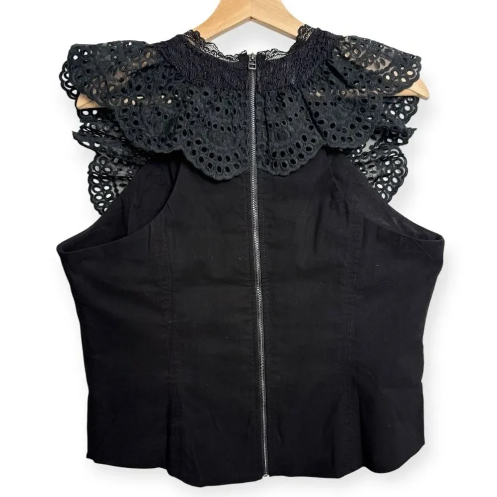 By Anthropologie Eyelet Ruffle Black Bib Tank